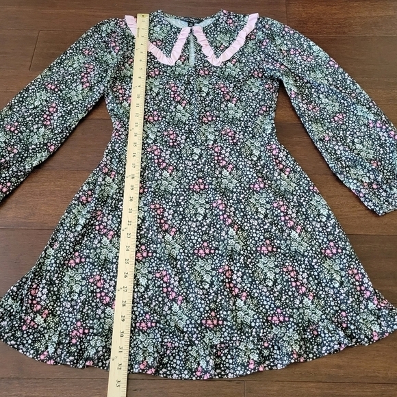 Asos Miss Selfridge Collared Black & Pink Floral Vtg Retro Inspired Dress Size 6 - Picture 8 of 9